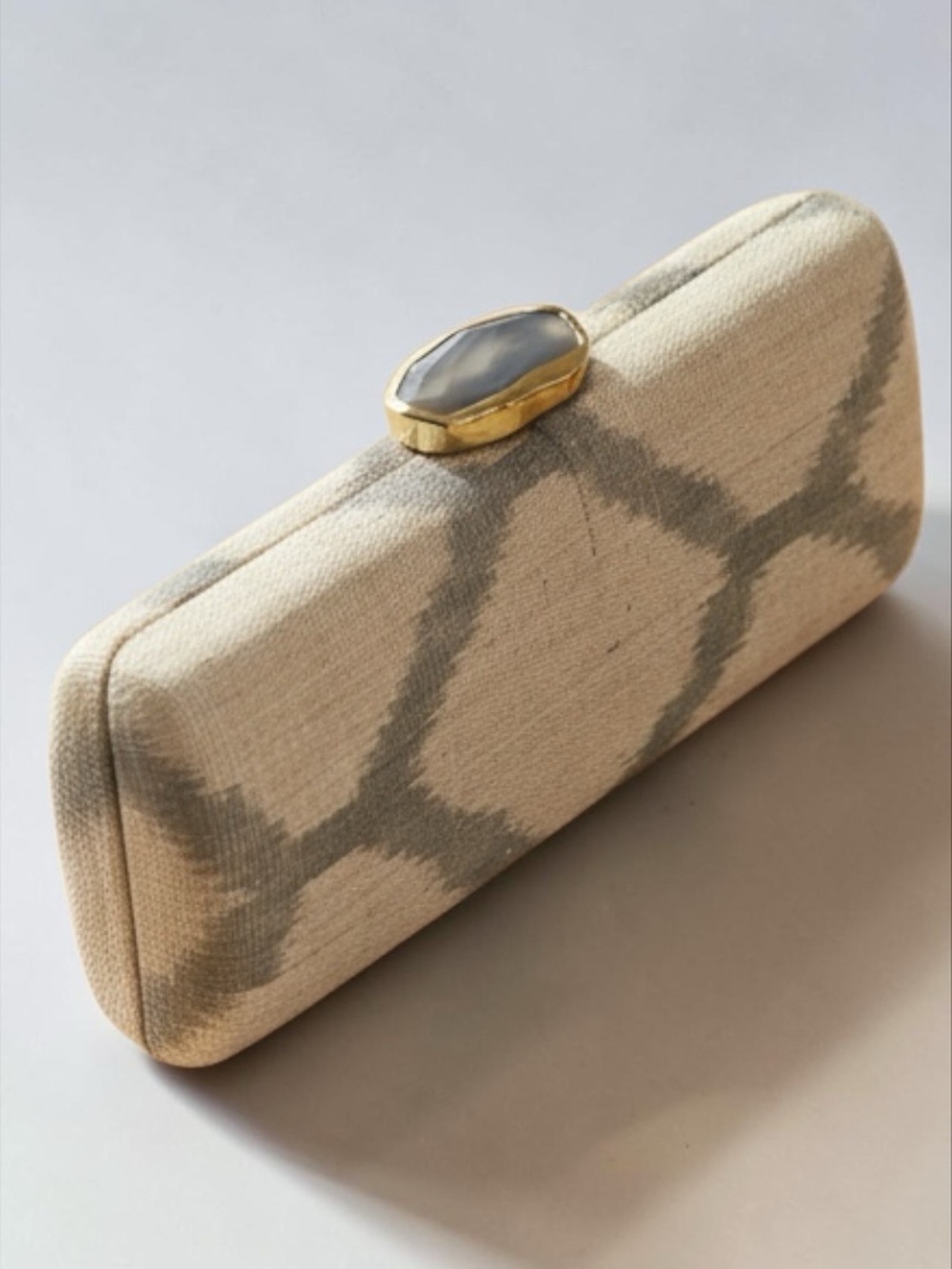 Flora Bella Woven Raffia Hardcase Clutch Agate Stone Clasp Resort Evening Bag